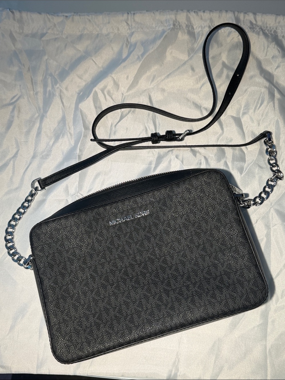 Michael Kors Black MK Monogram Crossbody Messenger Bag